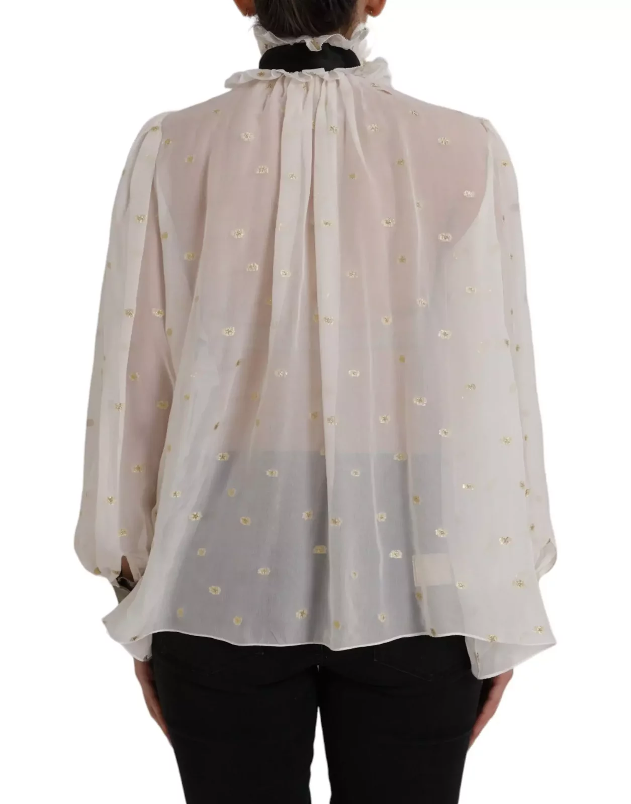 Dolce Gabbana Silk Blouse High Neck Ruffle Blouse - Off White / IT42|M
