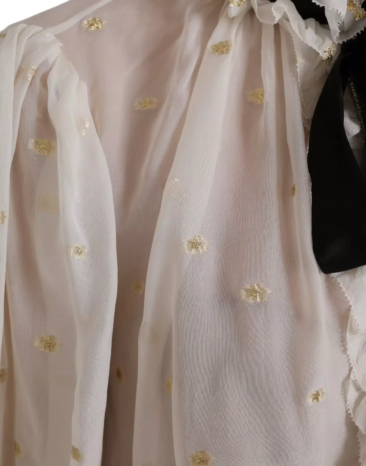 Dolce Gabbana Silk Blouse High Neck Ruffle Blouse - Off White / IT42|M