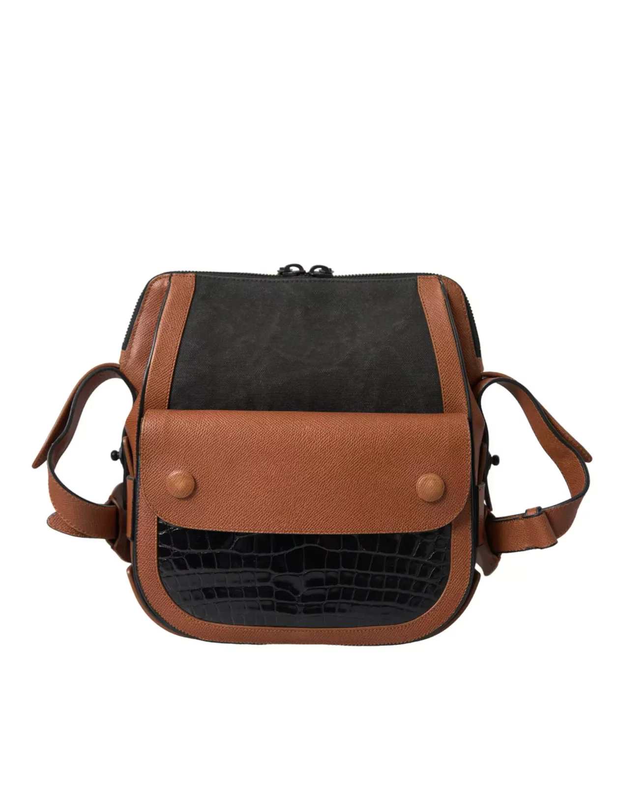 Luxury Crocodile Leather Crossbody Bag - Black and Brown / One Size