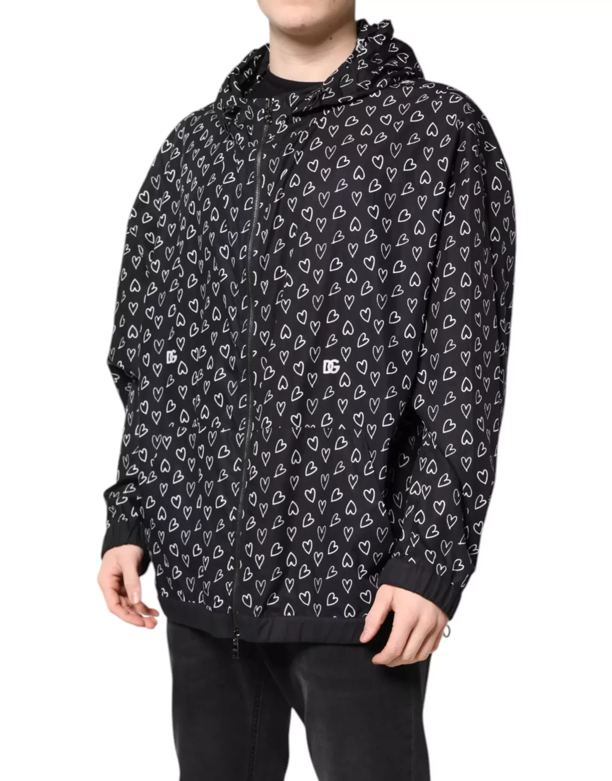 Heart Print ZipUp Jacket - Black / IT52 | XL