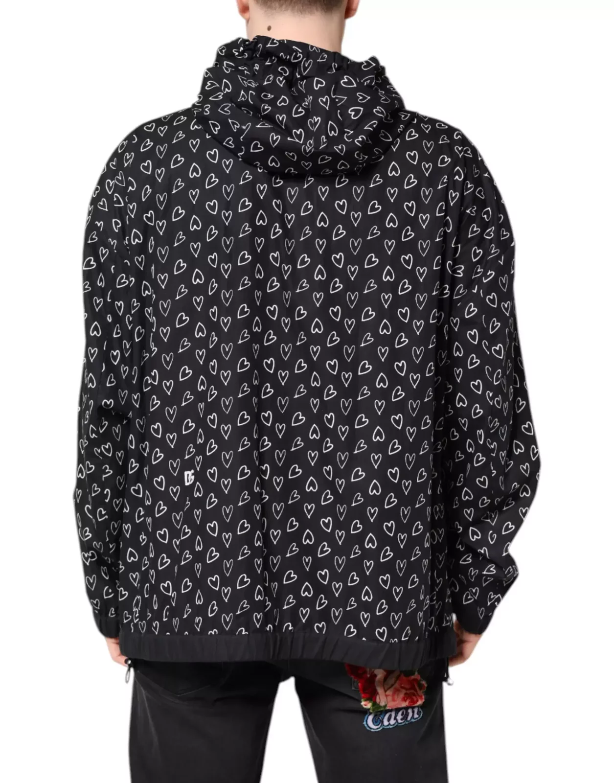 Heart Print ZipUp Jacket - Black / IT52 | XL