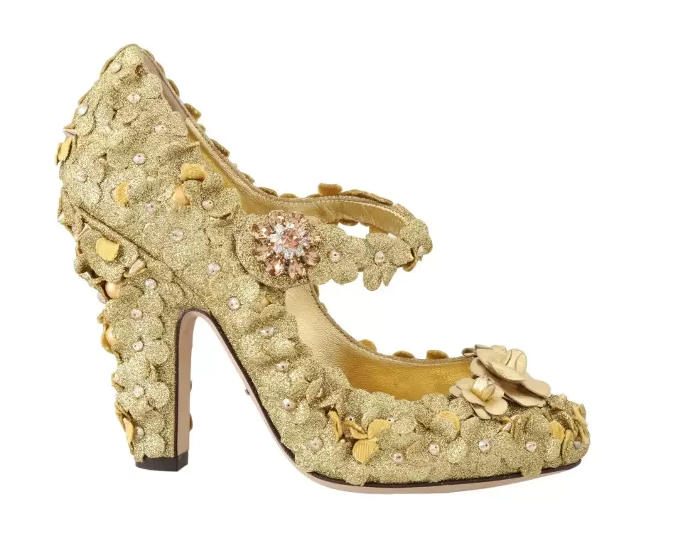 Floral Glitter Pumps Mary Jane Style - Gold / EU36/US5.5