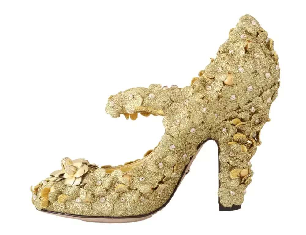 Floral Glitter Pumps Mary Jane Style - Gold / EU36/US5.5