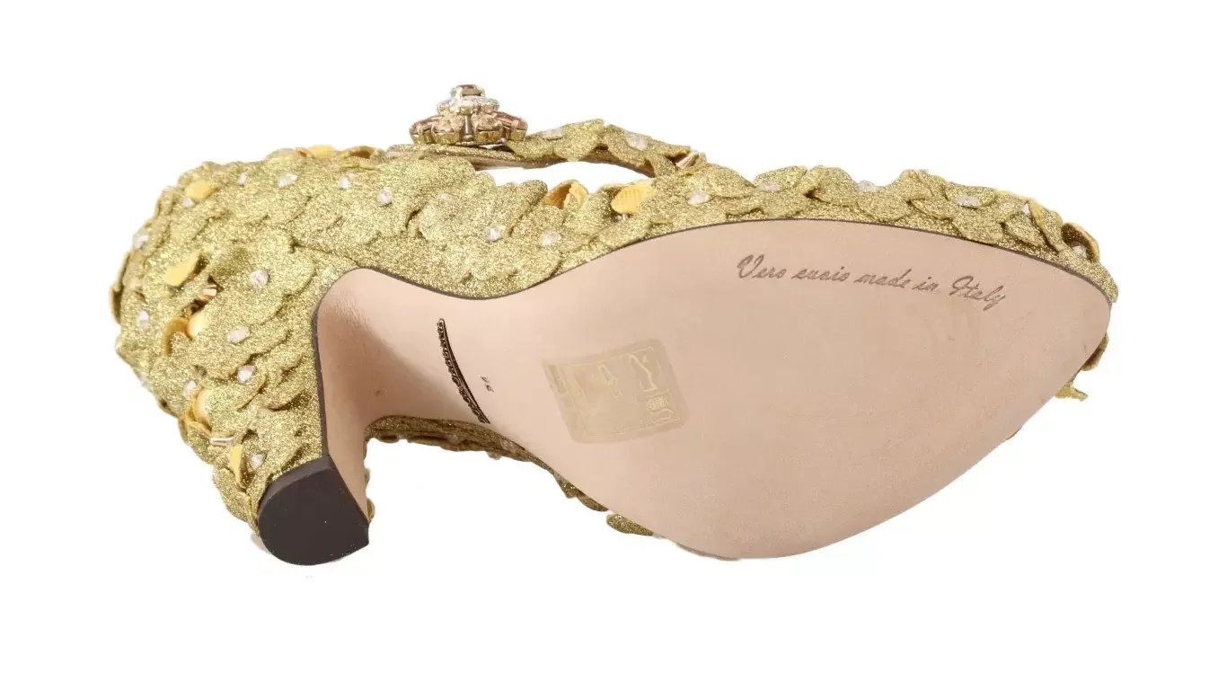 Floral Glitter Pumps Mary Jane Style - Gold / EU36/US5.5