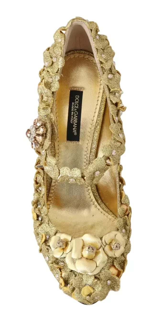 Floral Glitter Pumps Mary Jane Style - Gold / EU36/US5.5