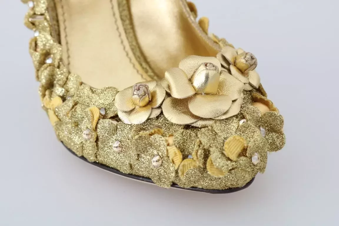 Floral Glitter Pumps Mary Jane Style - Gold / EU36/US5.5