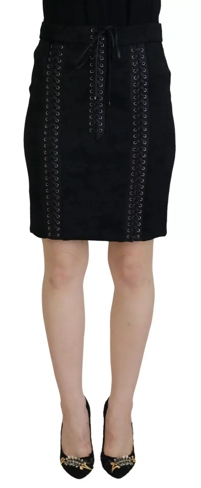 Dolce  Gabbana A1857 LaceUp Mini Skirt - Black / IT46|XL