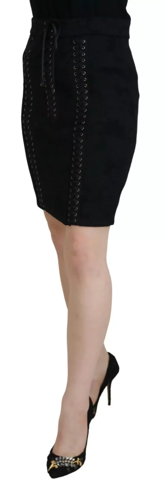 Dolce  Gabbana A1857 LaceUp Mini Skirt - Black / IT46|XL
