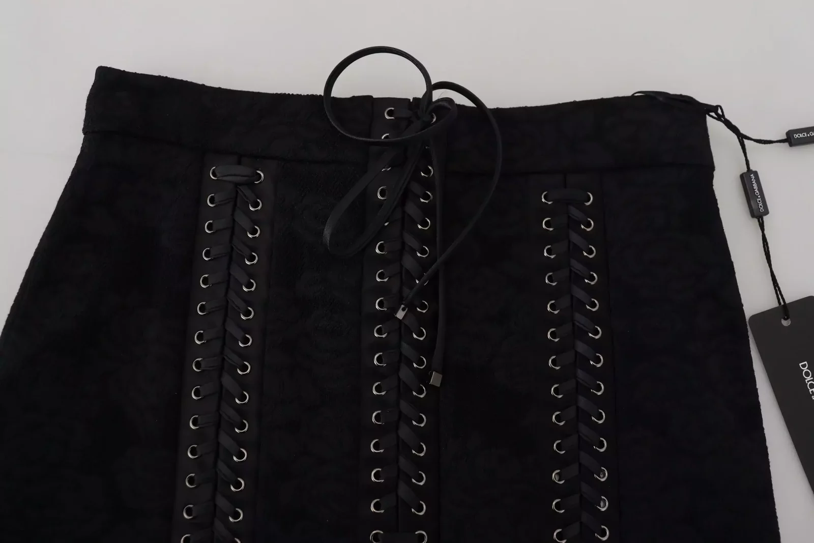 Dolce  Gabbana A1857 LaceUp Mini Skirt - Black / IT46|XL