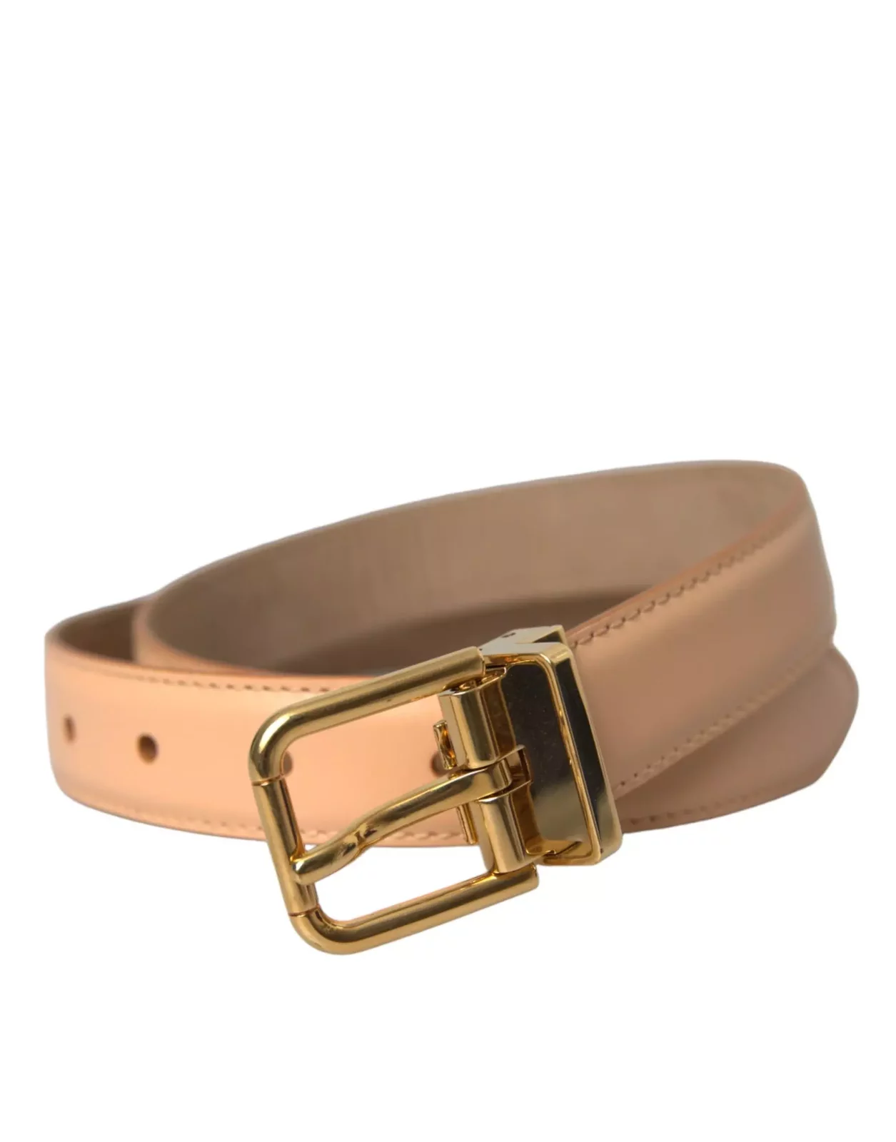 Beige Leather Belt Gold Buckle Model - Beige / 80 cm / 32 Inches