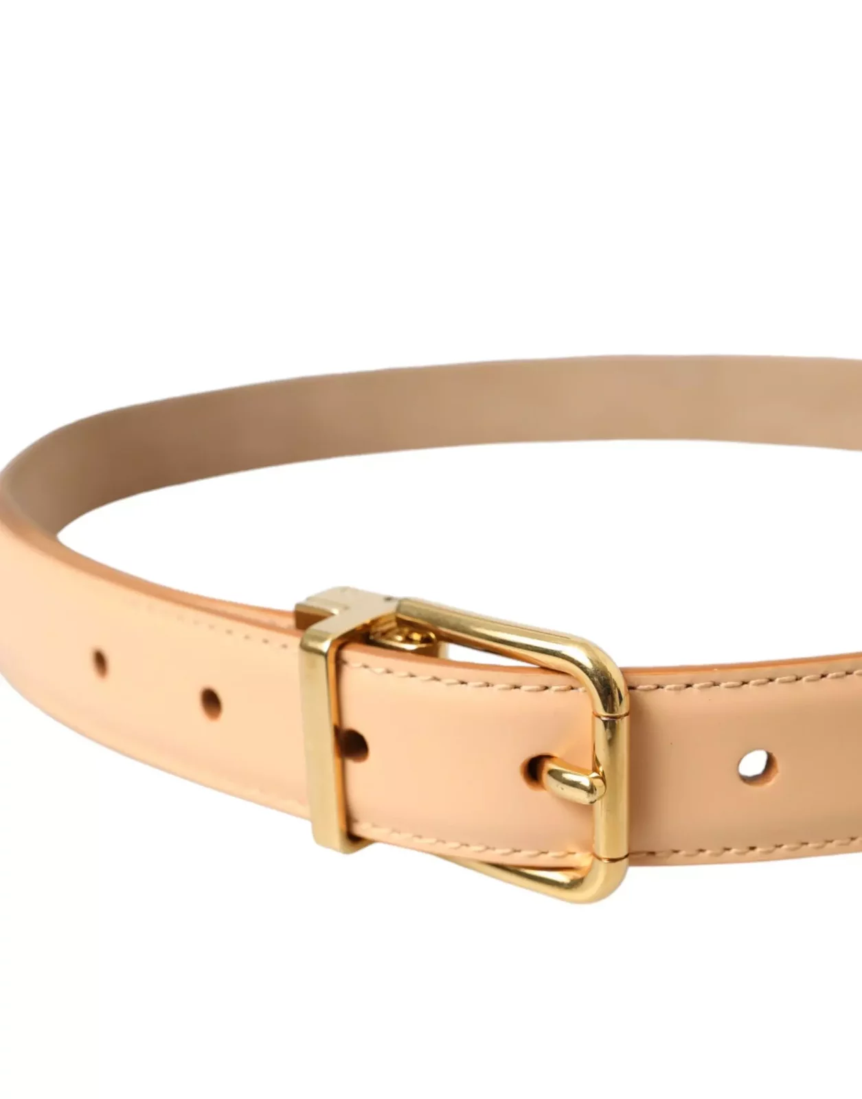 Beige Leather Belt Gold Buckle Model - Beige / 80 cm / 32 Inches