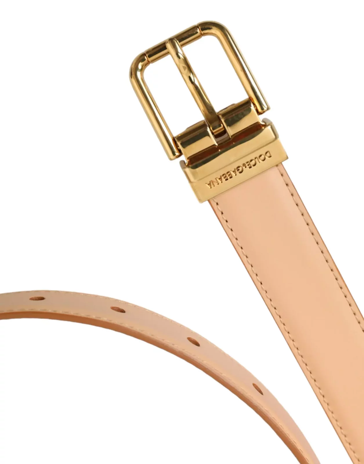 Beige Leather Belt Gold Buckle Model - Beige / 80 cm / 32 Inches