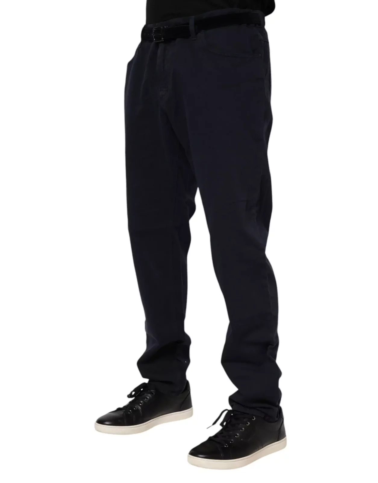 Tapered Denim Jeans with Crown Embroidery and Zipper Closure - Black / IT58 | XXL