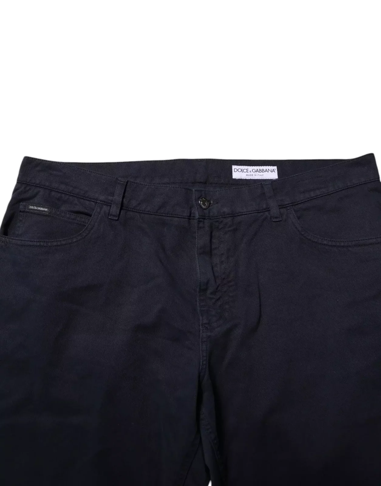 Tapered Denim Jeans with Crown Embroidery and Zipper Closure - Black / IT58 | XXL
