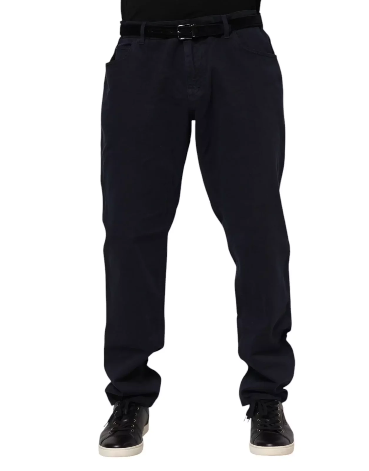 Tapered Denim Jeans with Crown Embroidery and Zipper Closure - Black / IT58 | XXL