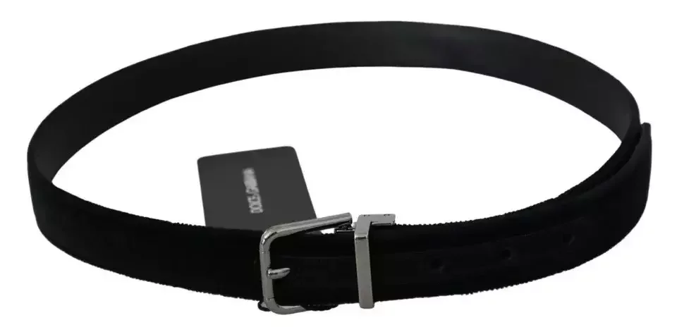 Men Black Velvet Belt Classic Style - Black / 95 cm / 38 Inches