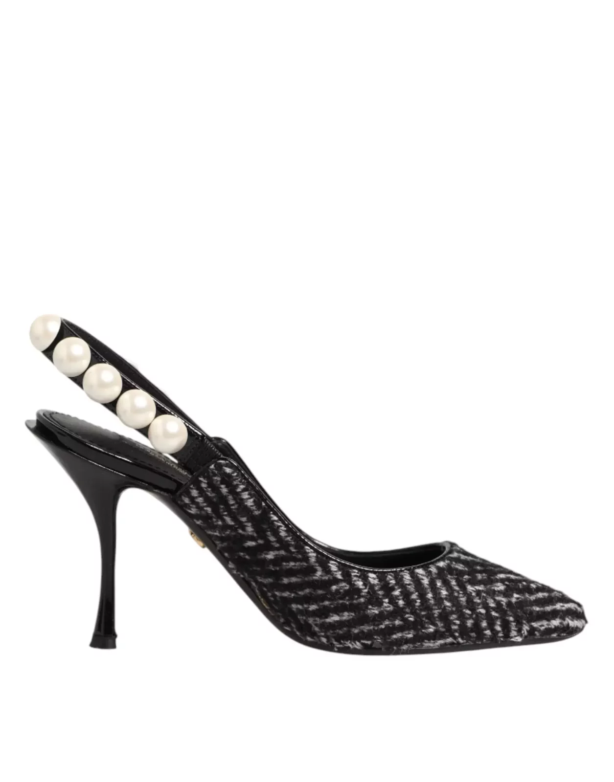 Chevron Faux Pearl Slingback Shoes - BlackWhite / EU36/US5.5