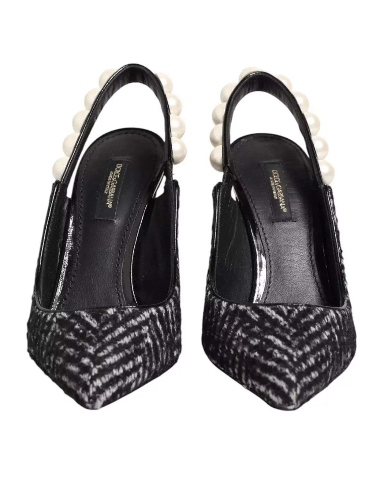 Chevron Faux Pearl Slingback Shoes - BlackWhite / EU36/US5.5