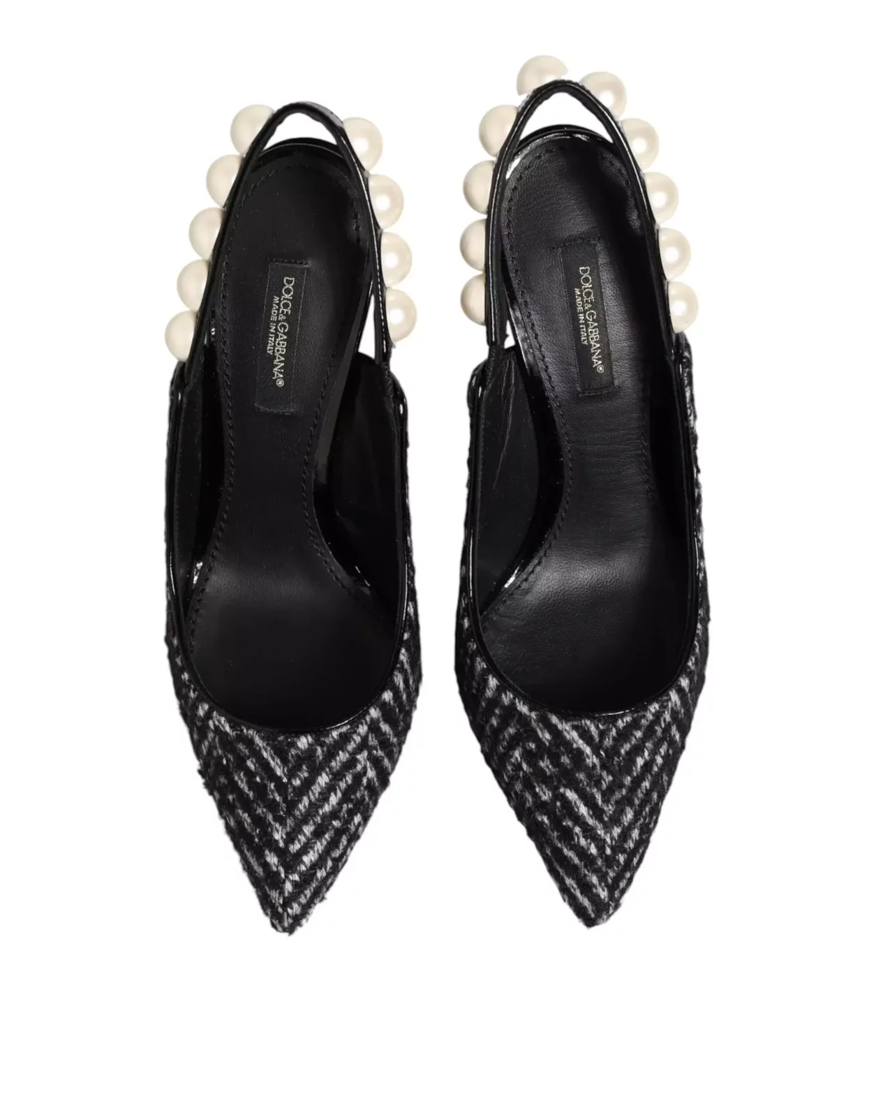 Chevron Faux Pearl Slingback Shoes - BlackWhite / EU36/US5.5