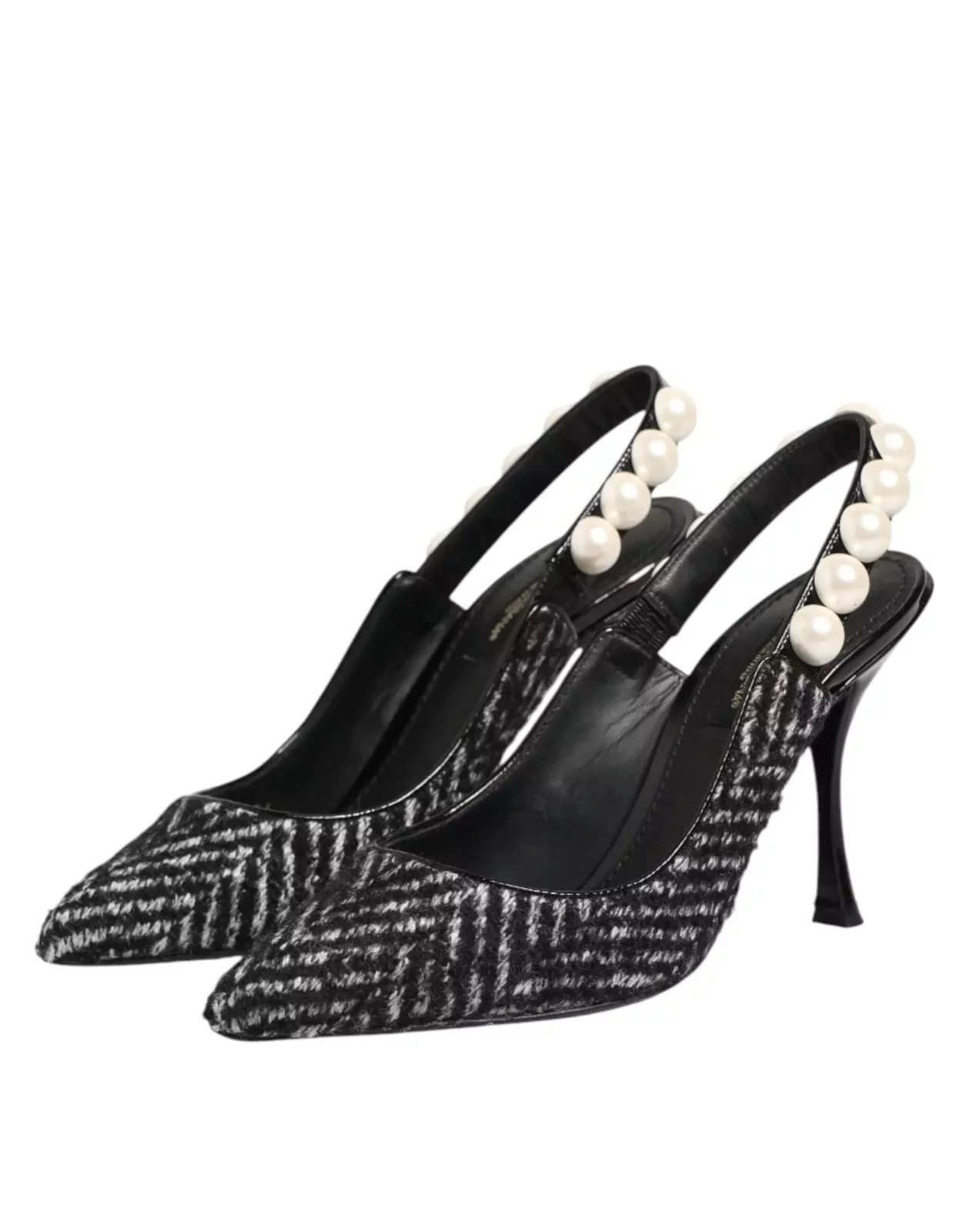 Chevron Faux Pearl Slingback Shoes - BlackWhite / EU36/US5.5