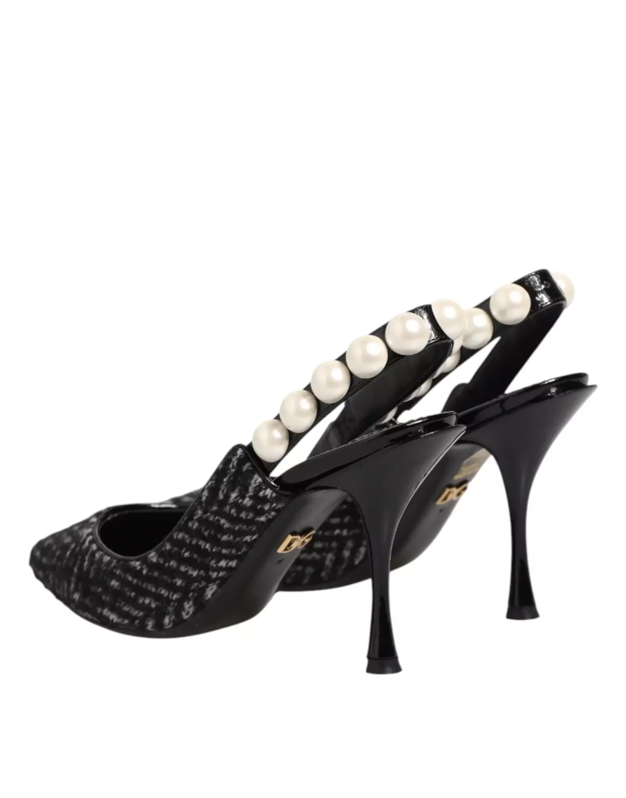 Chevron Faux Pearl Slingback Shoes - BlackWhite / EU36/US5.5