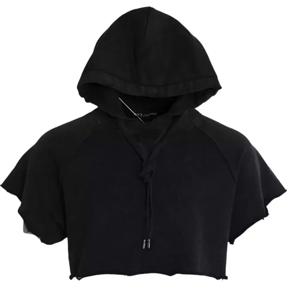 Dolce Gabbana Cropped Hoodie Short Sleeves - Black / IT48 | M