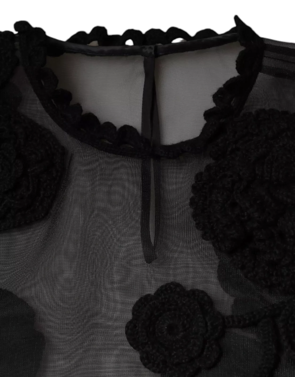 Floral Applique Sheer Blouse - Black / IT46|XL