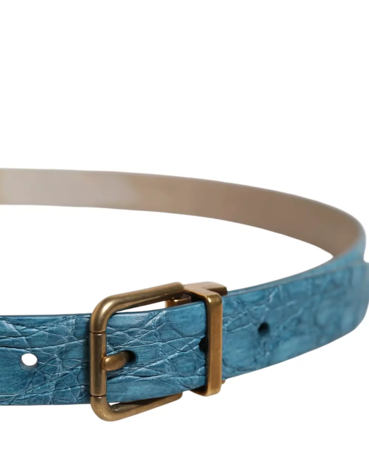 Leather Classic Gold Metal Buckle Belt - Blue / 95 cm / 38 Inches