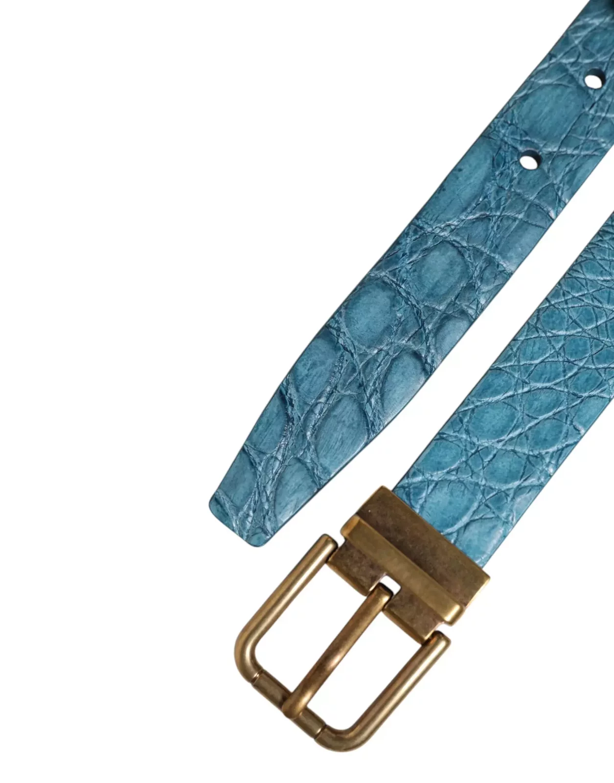 Leather Classic Gold Metal Buckle Belt - Blue / 95 cm / 38 Inches