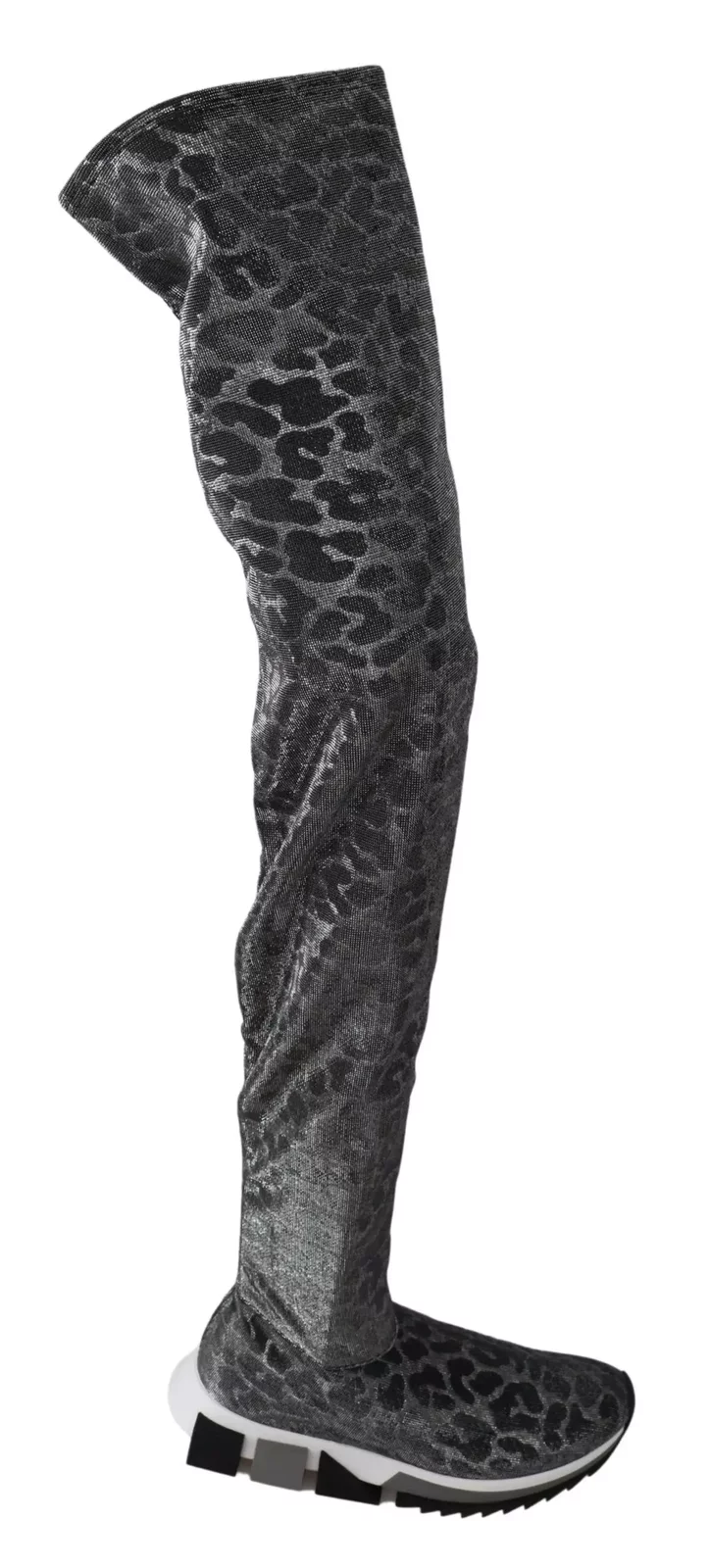 Leopard Print Sock Boots HighTop Style - Gray / EU35/US4.5