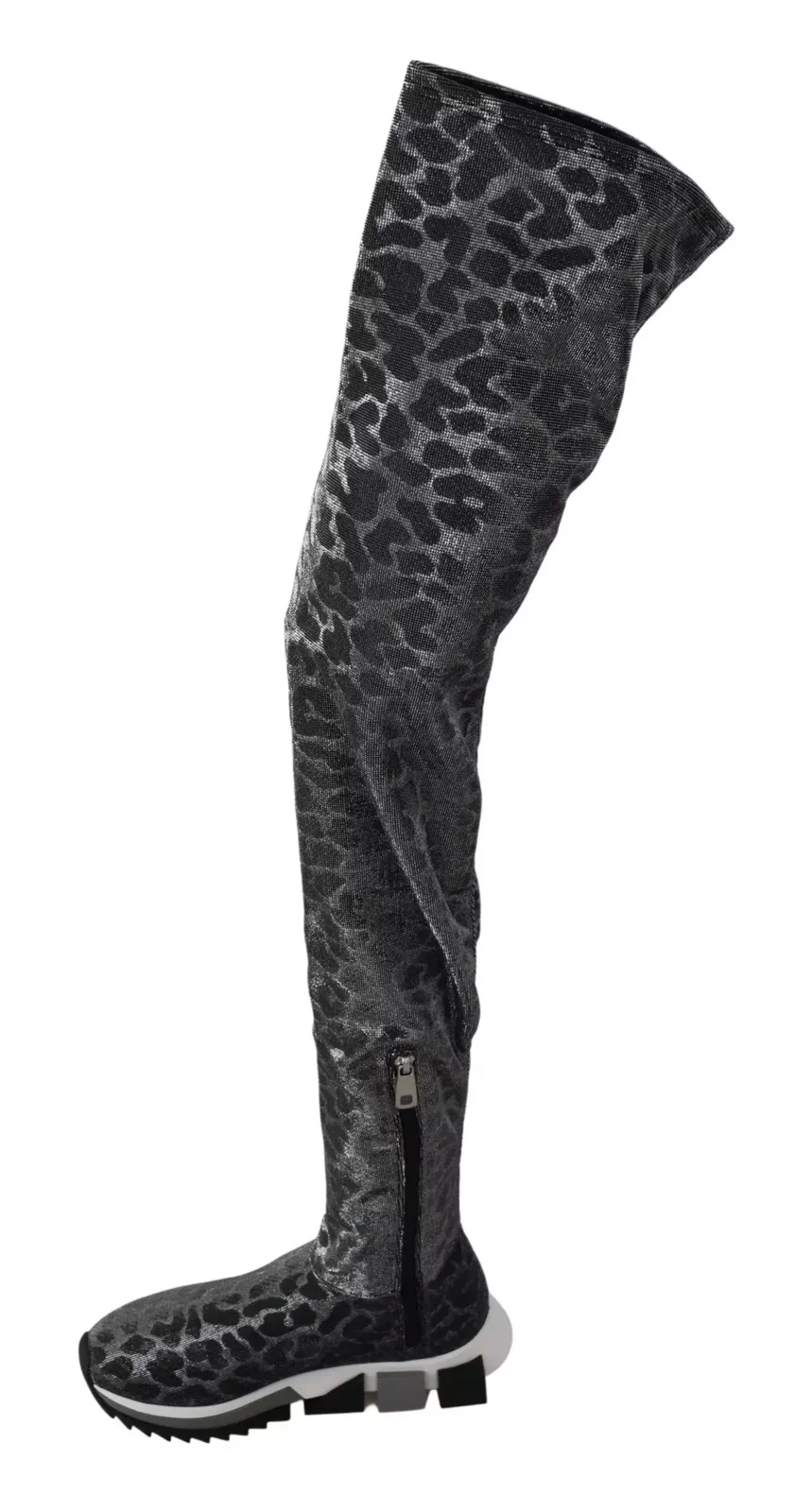 Leopard Print Sock Boots HighTop Style - Gray / EU35/US4.5