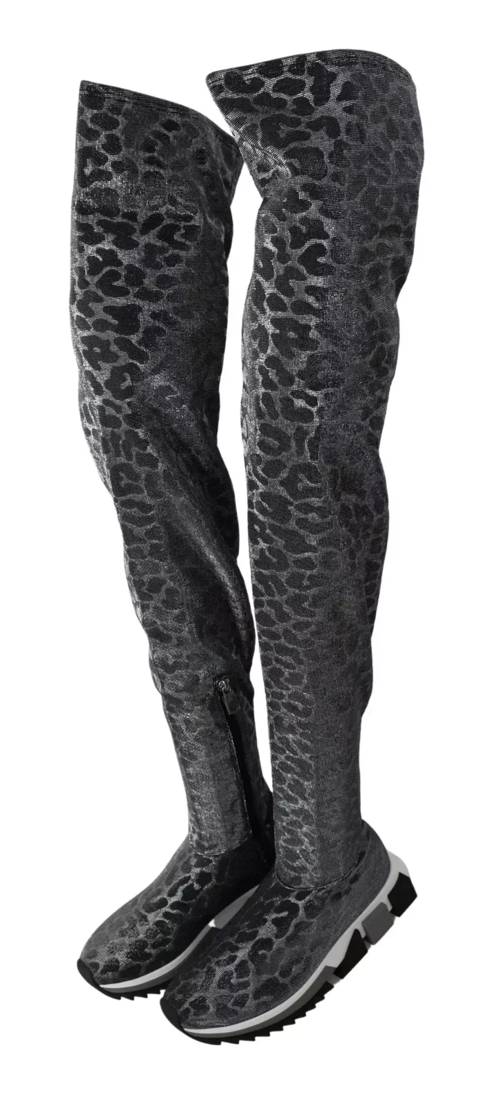 Leopard Print Sock Boots HighTop Style - Gray / EU35/US4.5