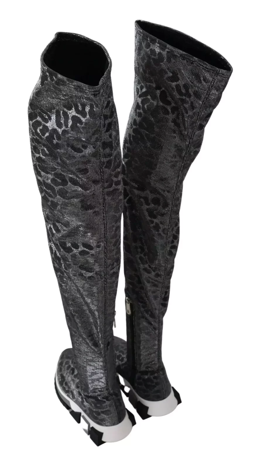 Leopard Print Sock Boots HighTop Style - Gray / EU35/US4.5