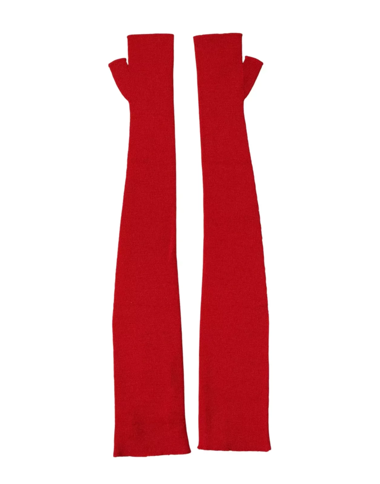 Wool Knitted Fingerless Elbow-Length Gloves - Red / One Size