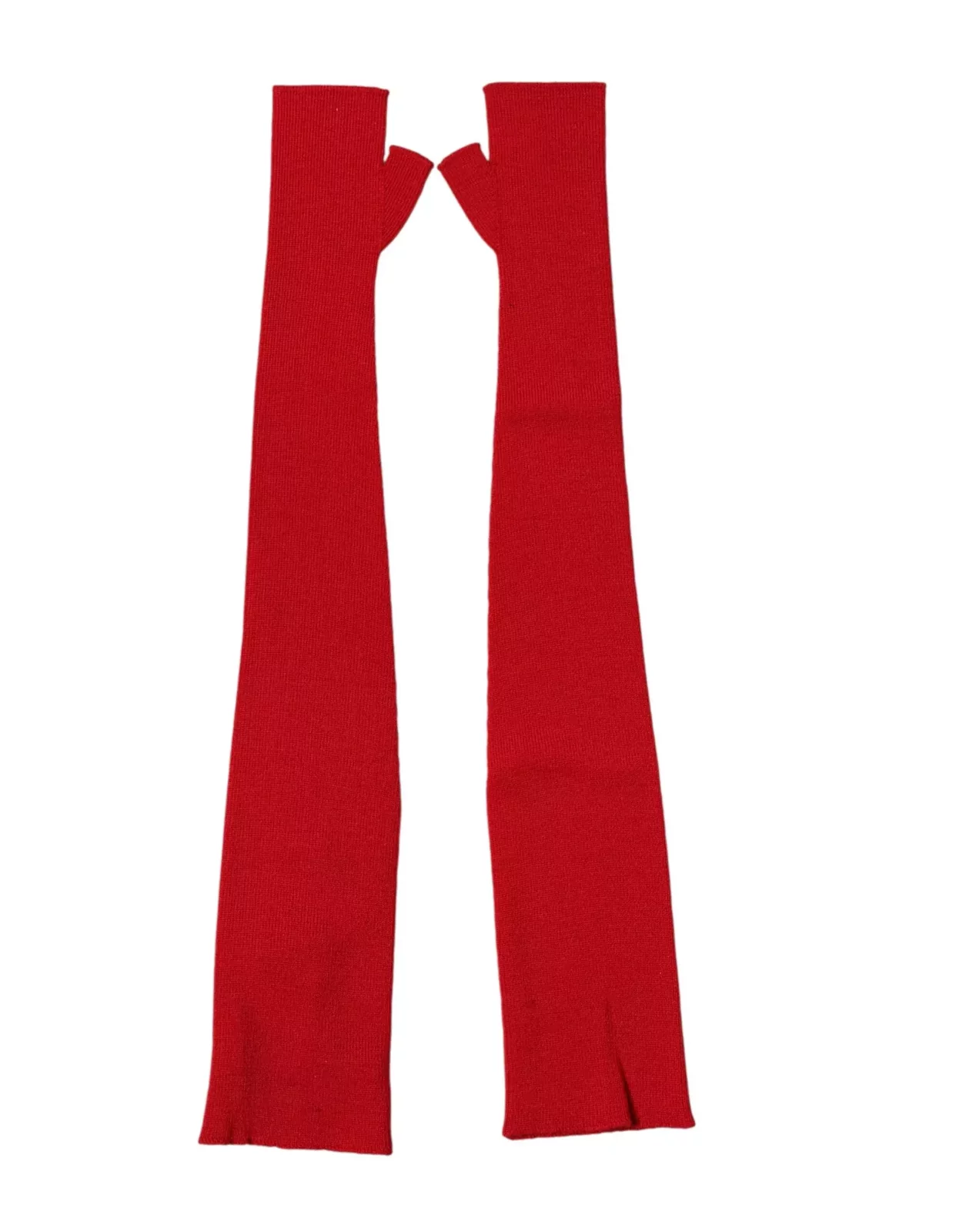 Wool Knitted Fingerless Elbow-Length Gloves - Red / One Size