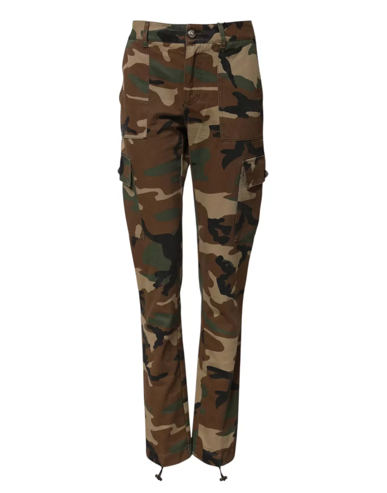 Camouflage Cotton Cargo Pants with Zipper Closure and Logo Details - Multicolor / IT38 | XS