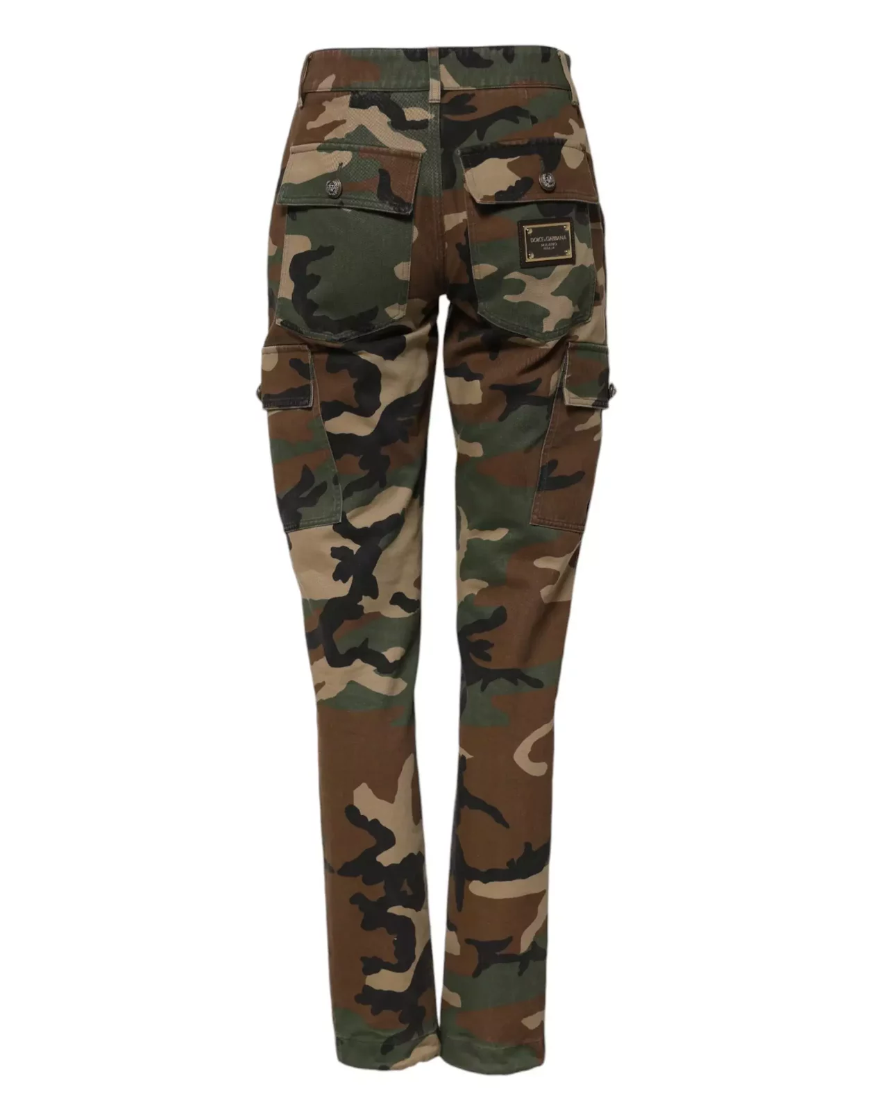 Camouflage Cotton Cargo Pants with Zipper Closure and Logo Details - Multicolor / IT38 | XS