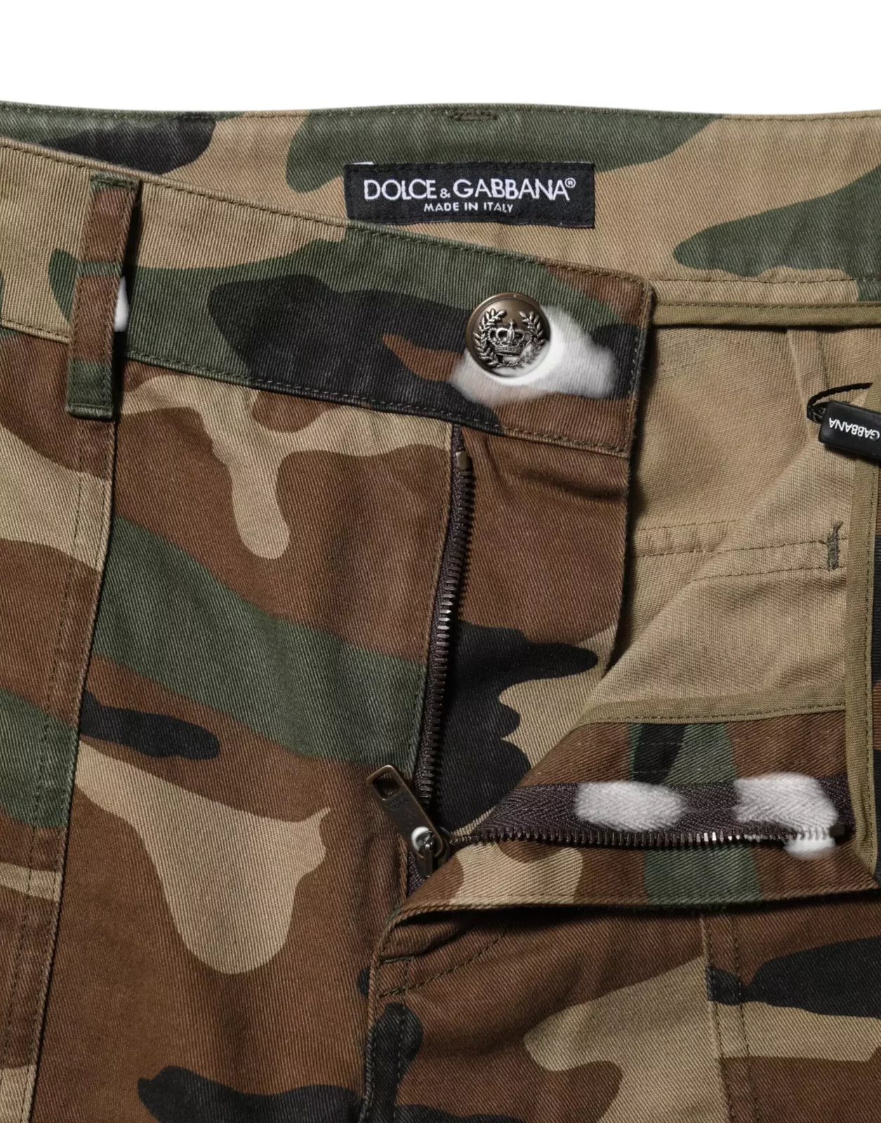 Camouflage Cotton Cargo Pants with Zipper Closure and Logo Details - Multicolor / IT38 | XS