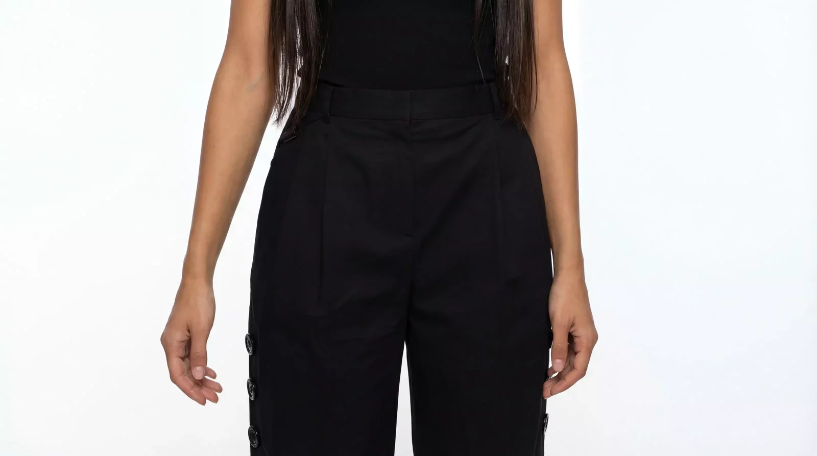 Dolce Gabbana Cropped Trousers Side Button Pants - Black / IT40|S
