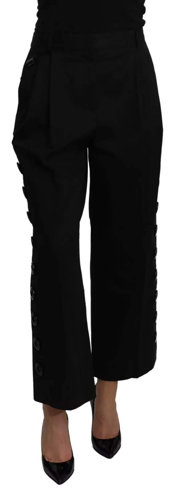 Dolce Gabbana Cropped Trousers Side Button Pants - Black / IT40|S