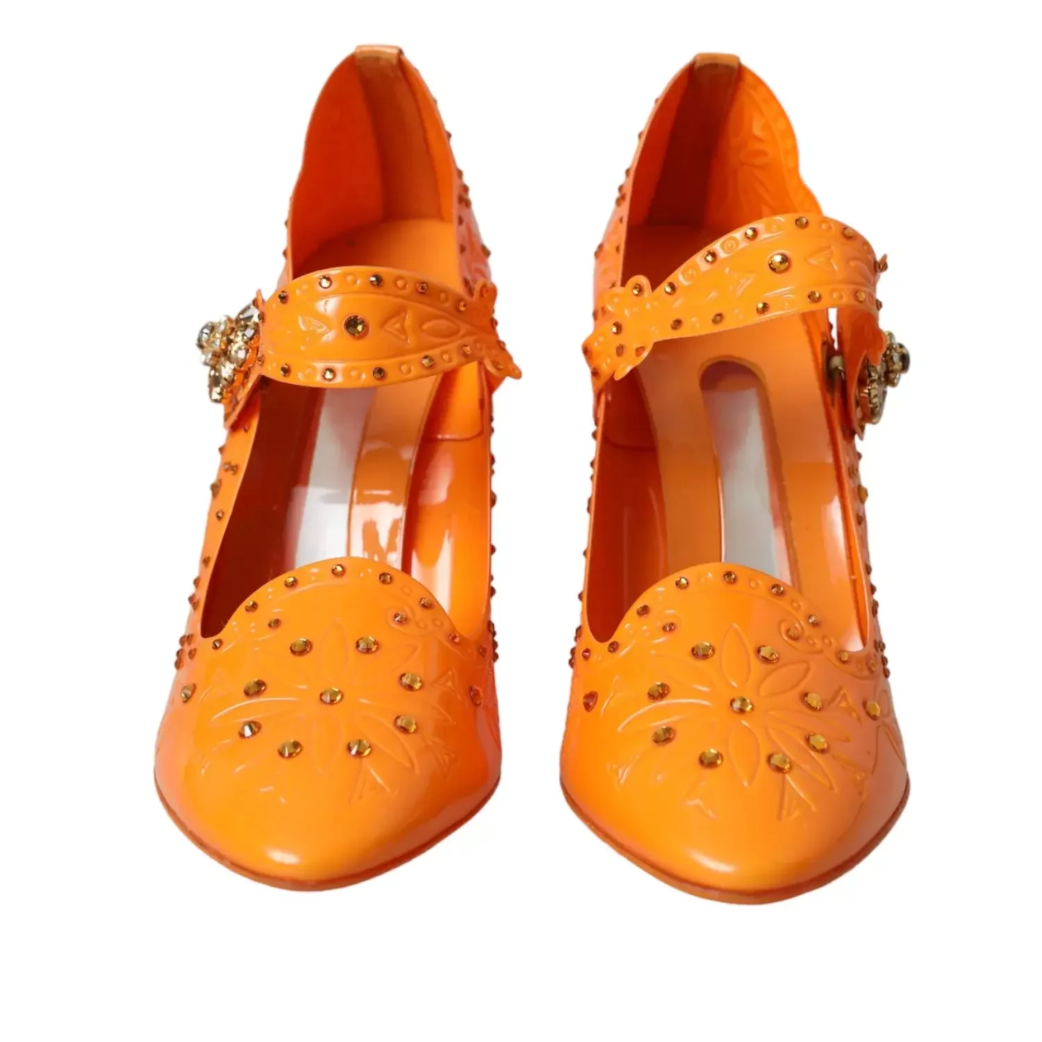 Embellished PVC Pumps Mary Jane Style - Orange / EU39/US8.5
