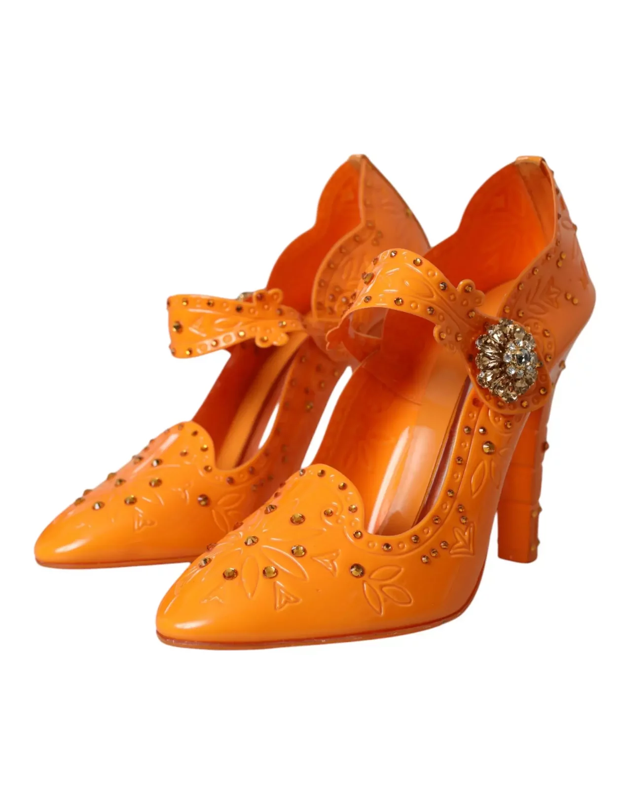Embellished PVC Pumps Mary Jane Style - Orange / EU39/US8.5