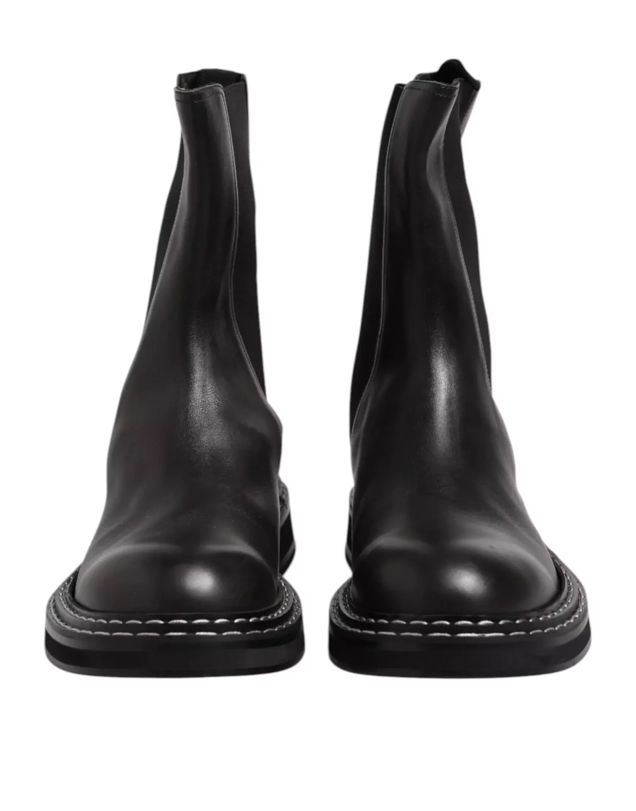 Leather Mid Calf Boots with Leather Sole and Logo Details - Black / EU44/US11