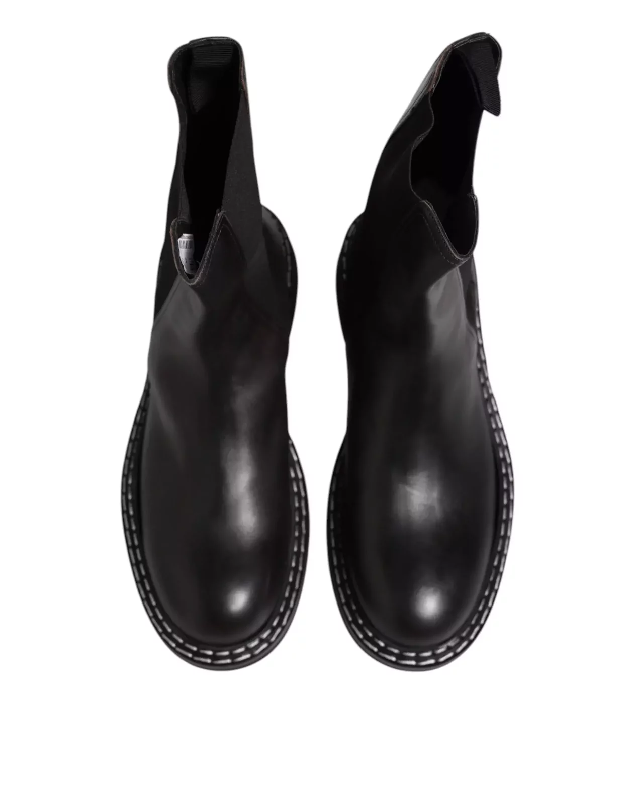 Leather Mid Calf Boots with Leather Sole and Logo Details - Black / EU44/US11
