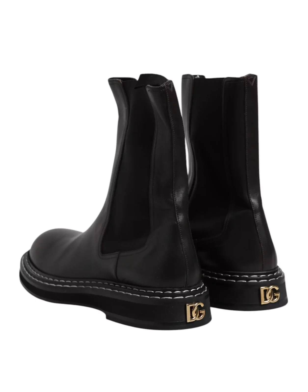 Leather Mid Calf Boots with Leather Sole and Logo Details - Black / EU44/US11