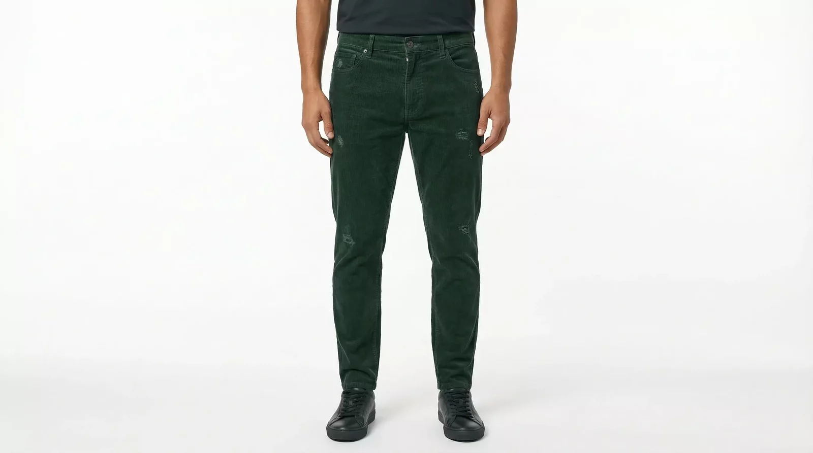 Cotton Corduroy Skinny Tapered Pants with Zipper Closure - Green / IT50 | L