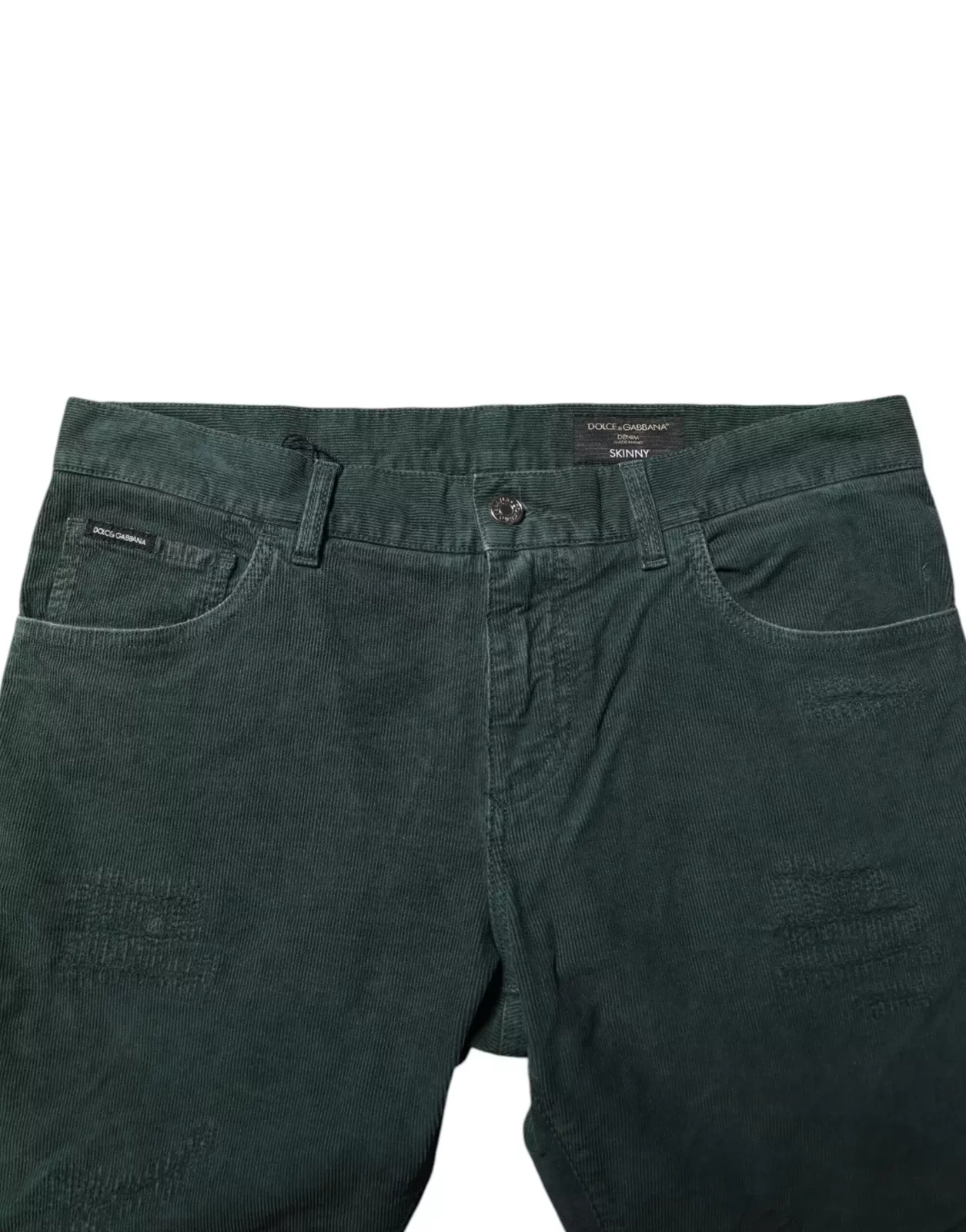 Cotton Corduroy Skinny Tapered Pants with Zipper Closure - Green / IT50 | L