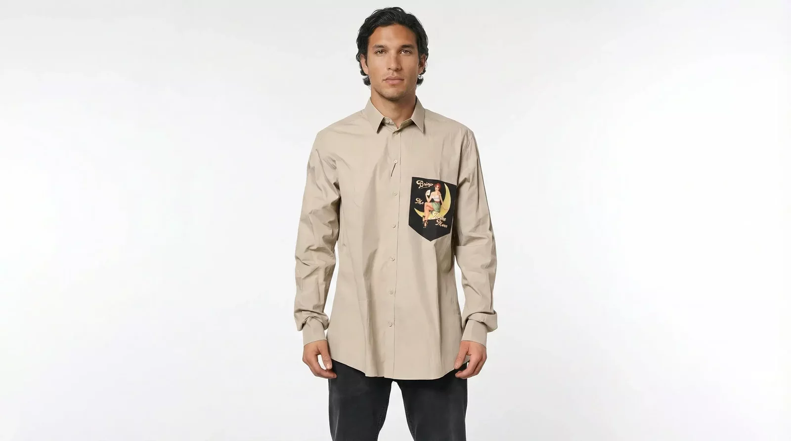 Long Sleeve Shirt with Pocket Graphic - Beige / IT45 | 3XL