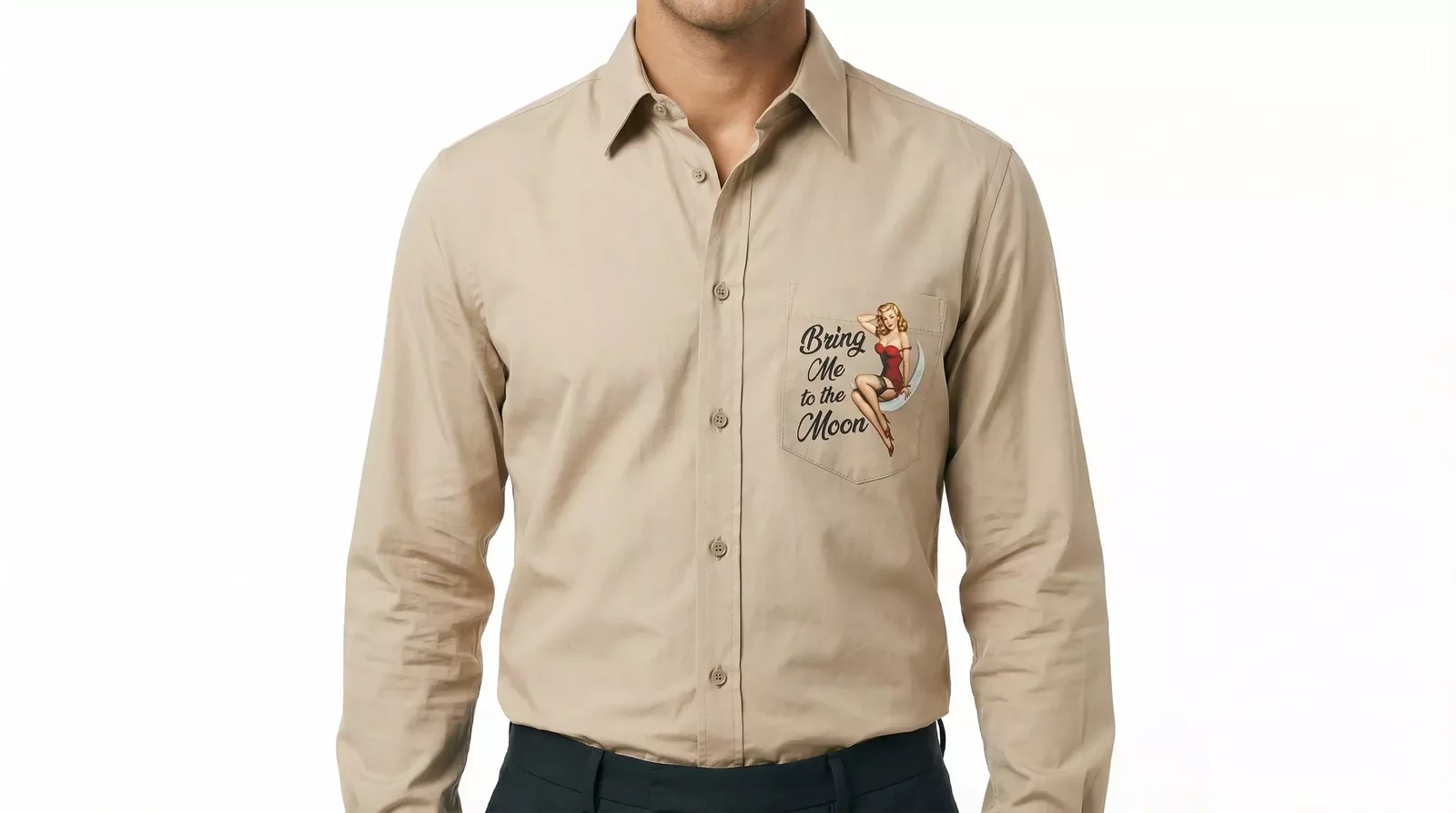 Long Sleeve Shirt with Pocket Graphic - Beige / IT45 | 3XL