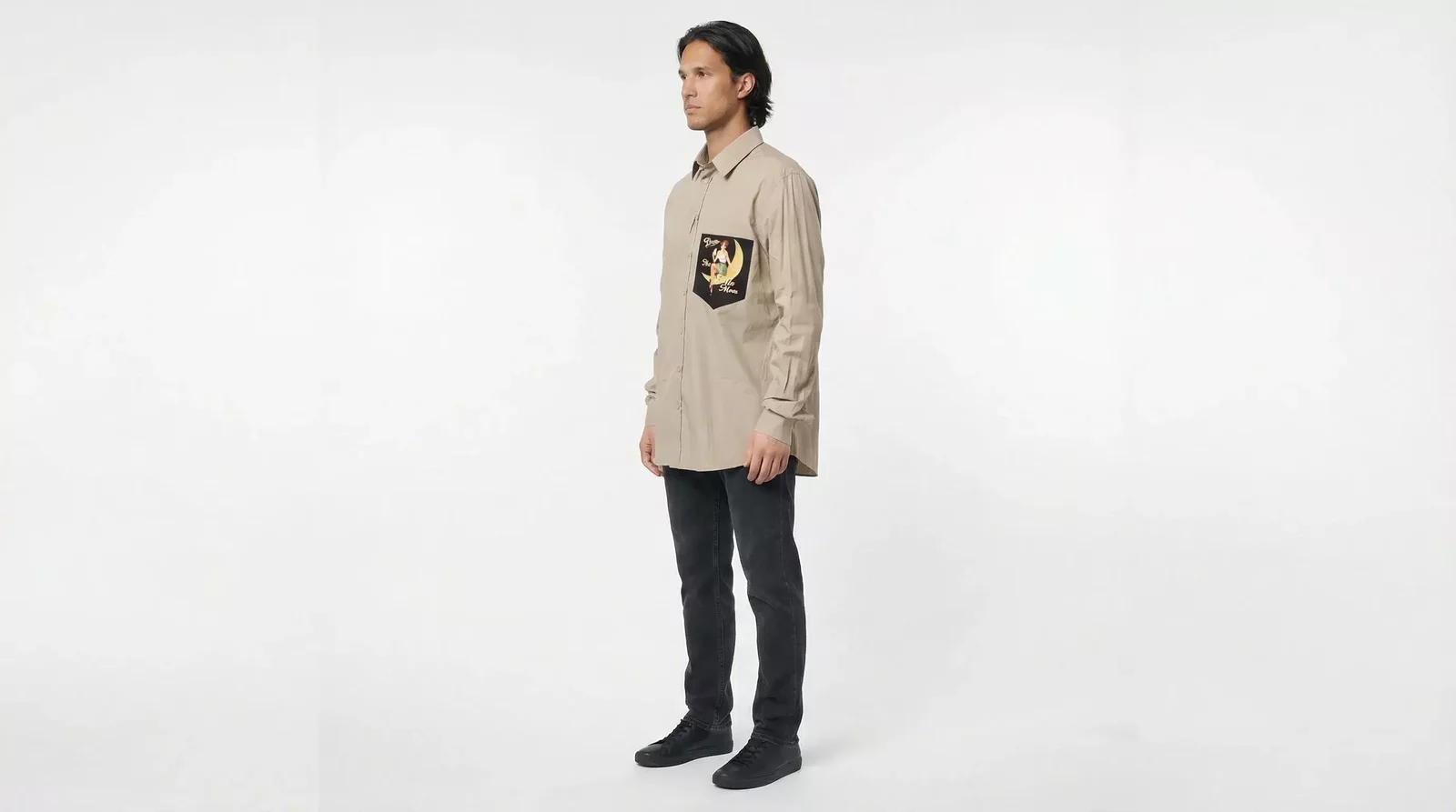 Long Sleeve Shirt with Pocket Graphic - Beige / IT45 | 3XL